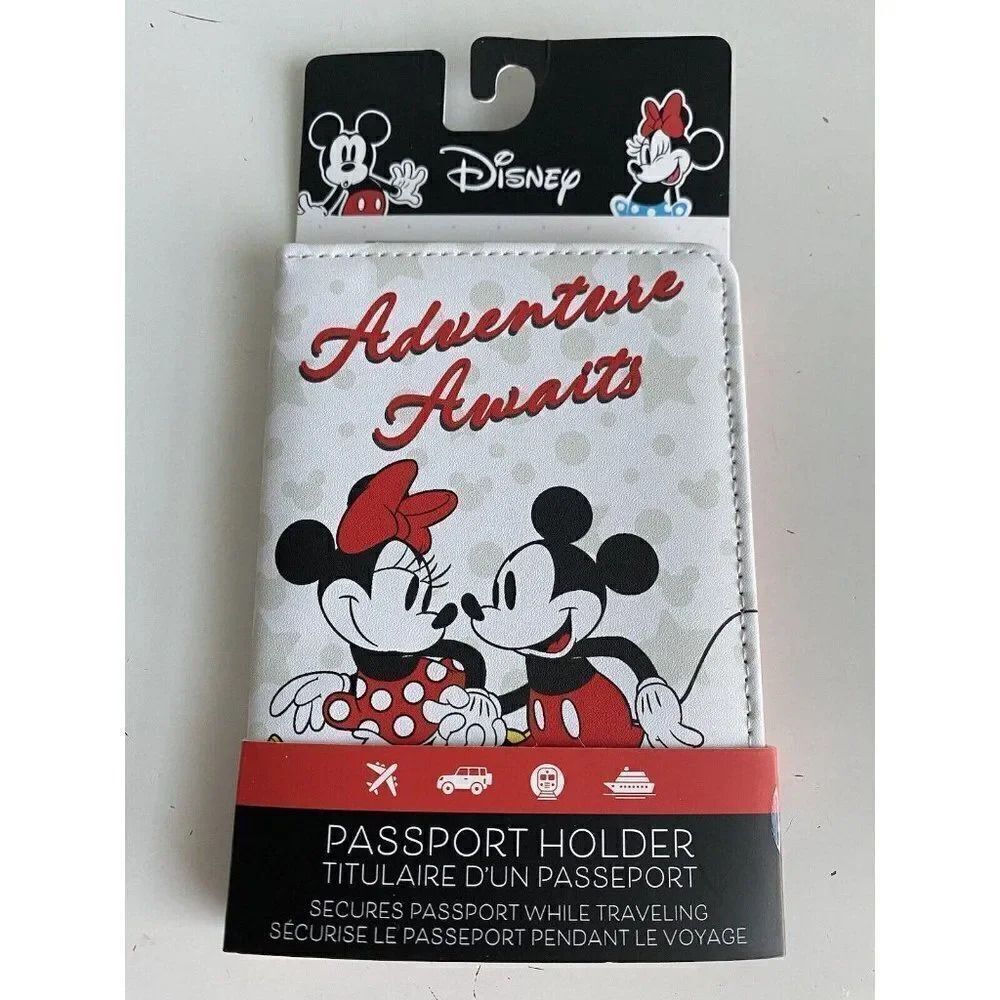 Disney Passport Holder Mickey Minnie Mouse Adventure Awaits White Red NEW